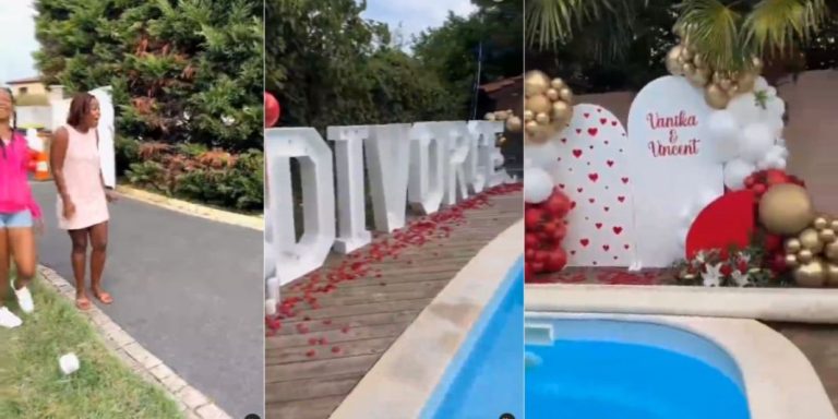 Lady throws surprise divorce party for friend, stirs reactions (Video)