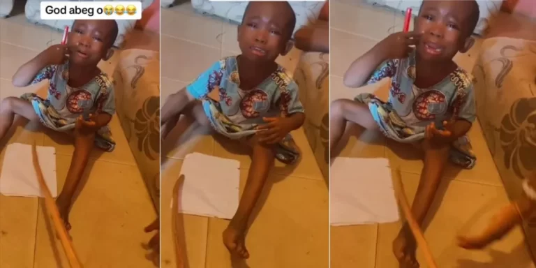 “I use God beg you” – Little girl cries bitterly as aunty asks her to write number 3 (Video)