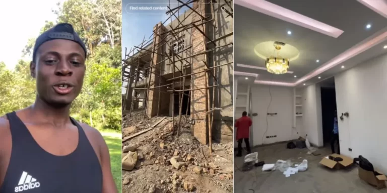 “God answers prayers” – Man rejoices as his family builds mansion after they were chased out of house by landlord (Video)