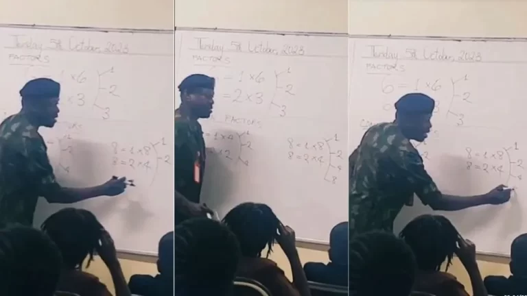 “See as class quiet” – Video trends as Military man teaches teenagers Mathematics (Watch)