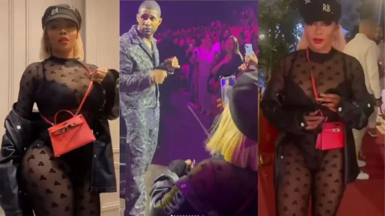 Watch moment Toke Makinwa went gaga in her see through-dress as American singer Usher sings to her at an event in Paris