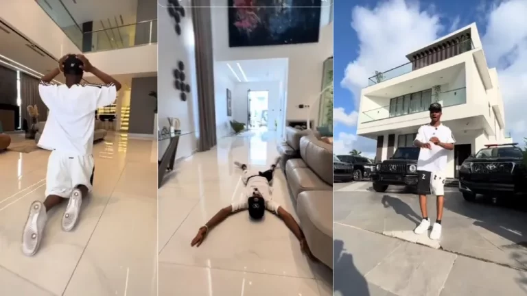 “I will not be poor” – Ola of Lagos goes crazy after spotting exquisite mansion with garage full of luxury cars, its interior wows many (Video)