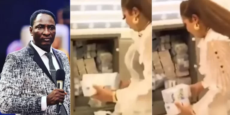 Prophet Jeremiah Funfeyin surprises wife with N55m cash on her birthday (Video)