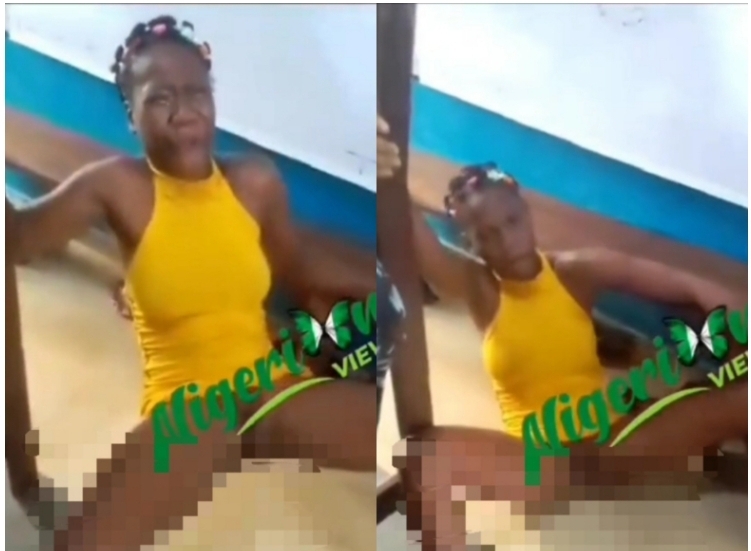“I no wan die” – half-naked woman cries out as she experiences pregnancy symptoms after having intercourse with a strange man (video)