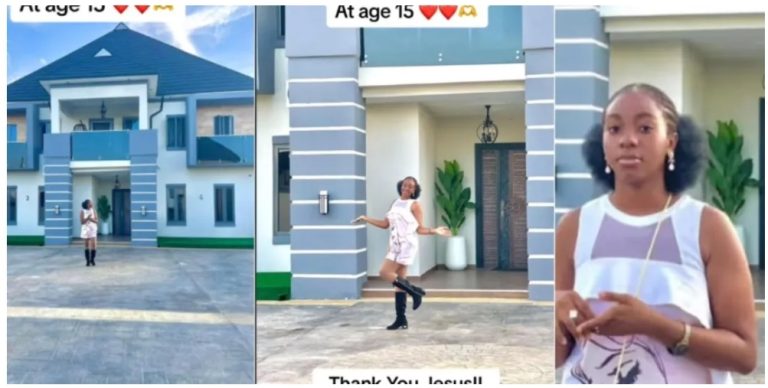 “Latest land lady in town” – 15-year-old girl shows off her exquisite mansion, causes stir (Video)