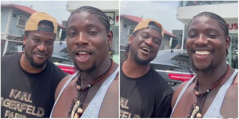 Verydarkman beams with joy as he meets Rudeboy of Psquare in Lagos (Video)