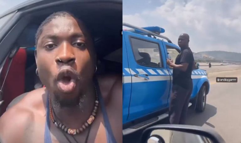 I go beat you – VeryDarkman confronts FRSC officials on highway for disobeying road rules (Video)