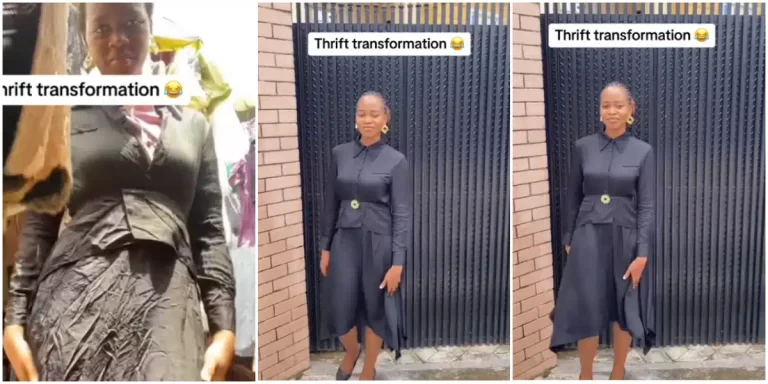 Lady causes buzz as she buys cheap Okrika dress, transforms it into stylish outfit