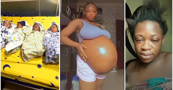 “My 9 months was not in vain” – Nigerian woman with big baby bump delivers 4 babies