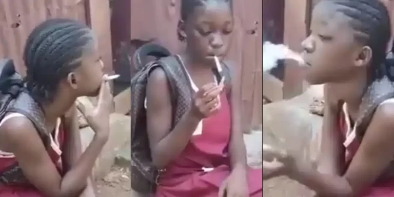“This is indeed very painful to see, what about her parents” – Schoolgirl smokes cigarettes like a professional while her mates are in school (Video)