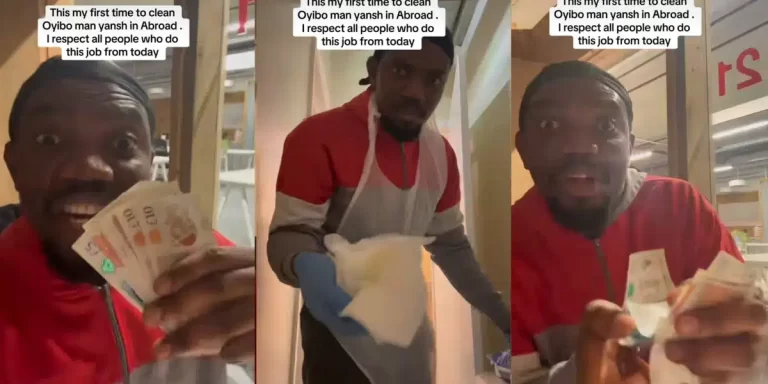 “₦250k a day, ₦ 7.5m a month” – Nigerian man stirs reaction as he shows off £200 earned from cleaning buttocks of a caucasian man (Video)