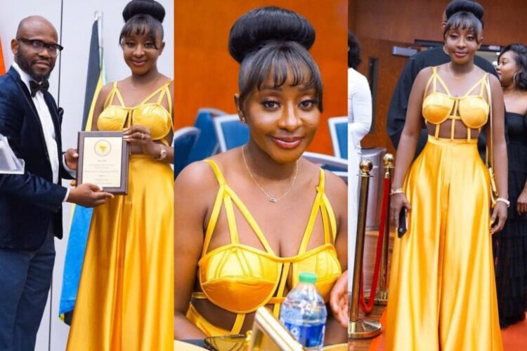 “You received an award putting on only a bra” – Ini Edo comes under fire over her ‘indecent’ outfit to an award ceremony (Photos)