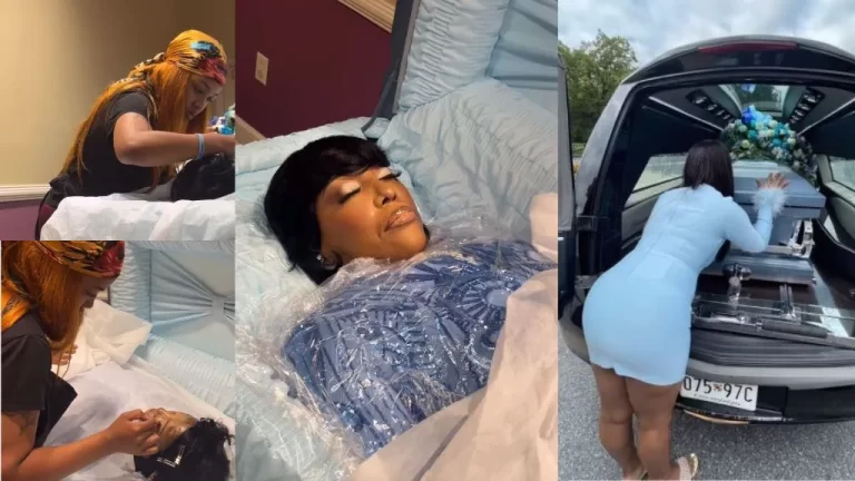 “She is so strong” – Lady raises eyebrows as she did makeup for her late mother inside casket, video trends (Watch)