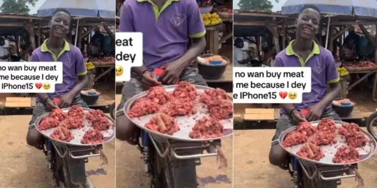 Meat seller in pain as people refuse to buy his meat because he uses iPhone 15 Pro Max (Video)