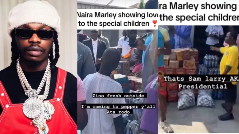 Naira Marley spotted sharing bags of rice, noodles, drinks and more to special kids after bail, video trends (Watch)