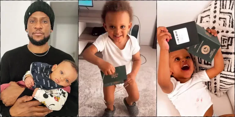“He just got his naija passport and his happy, this pikin no know wetin dey wait for am” – Omashola writes as his son rejoices over his Nigerian passport (Video)