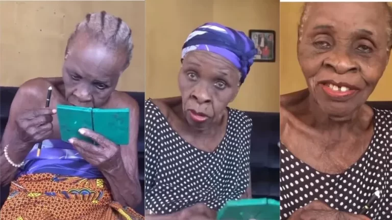 “She still got it” – Trending video of an old grandma who does makeup for herself sparks reactions online (Watch)