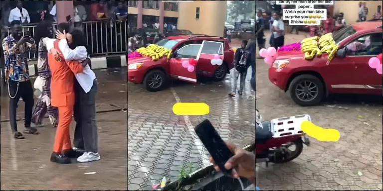 Nigerian man gifts his girlfriend car on her passing out day (Video)