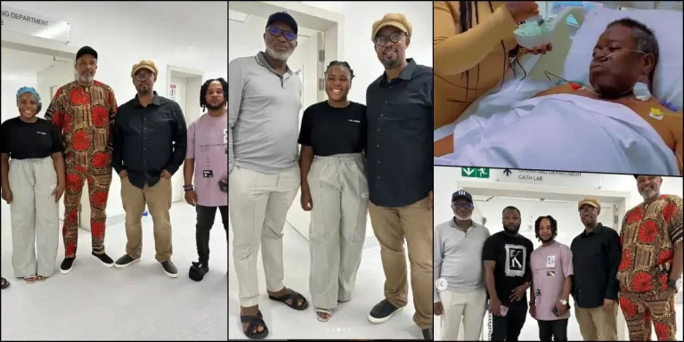 “Where’s the wife?” – Reactions as Charles Inojie visits Mr Ibu in hospital, posts pictures with his ‘daughter’ Jasmine