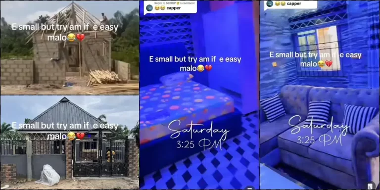“E small but try am if e easy” – Man writes as he completes two-bedroom house (Video)