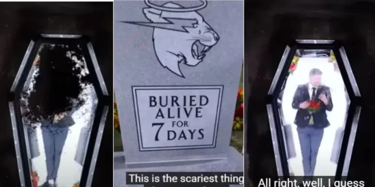 “Burial challenge” – Man buries himself alive for 7 days in coffin in attempt to break record (Video)