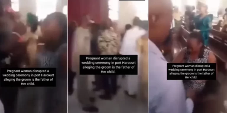 Drama as pregnant woman scatters lover’s wedding in Port Harcourt, tears groom’s jacket (Video)