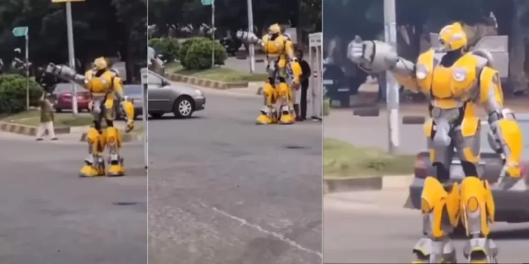 “See as drivers dey obey am” – Video of robot directing traffic on Abuja road breaks internet (Watch)