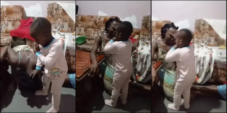 ”Never joke with the prayers of a young baby” – Reactions as little boy lays hands on his mother, speaks in tongues while praying for her
