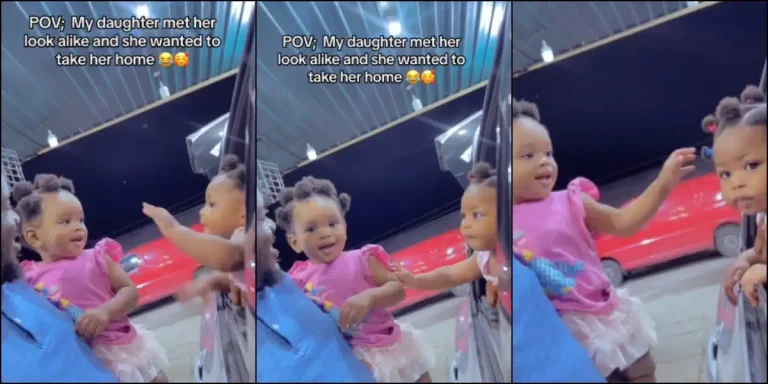 “They should exchange contact so they can be future besties” – Reactions as couple finds baby girl who looks like their child (Video)
