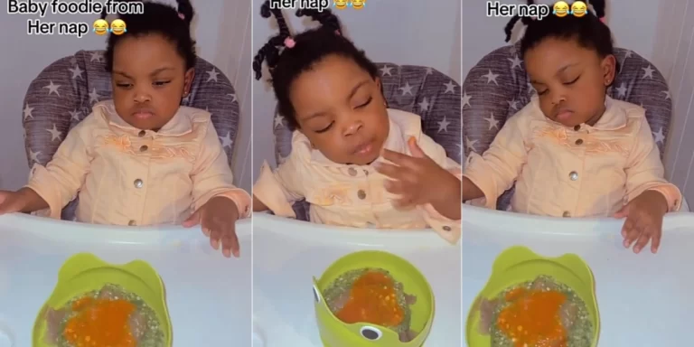 “This girl go like enjoyment” – Moment Nigerian mom wakes sleeping daughter with food aroma, her reactions causes stir (Video)