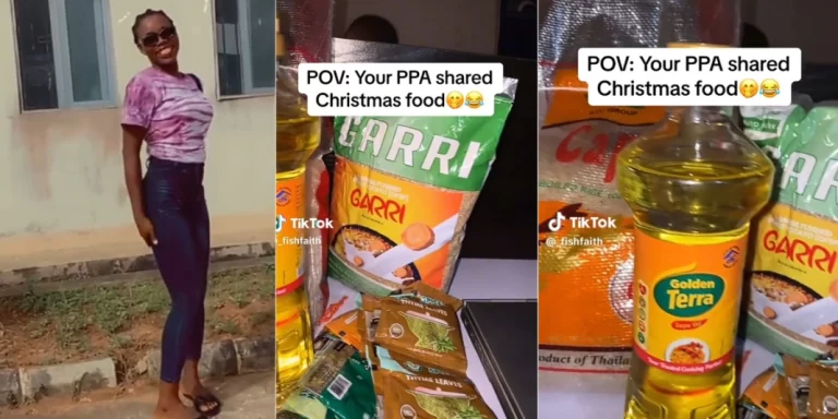 Corper celebrates after she gets food items as Christmas gift at her PPA (Video)