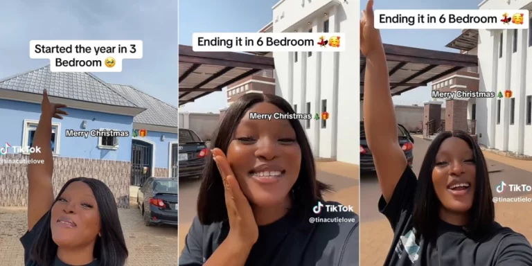 “Ending it in 6-bedroom mansion” – Lady celebrates her 2023 achievement after 1 year of hard work (Video)