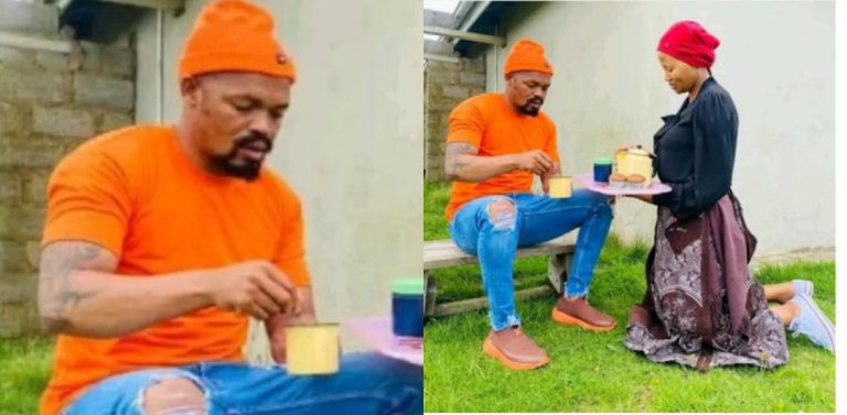 “Will our women return to this era of respect and submission?” – Nigerian man asks as he shares photo of woman kneeling to serve food to her husband