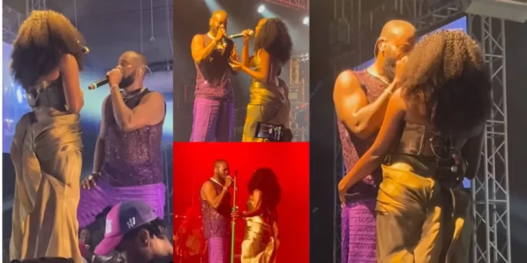 Adekunle Gold shows off new hairstyle as he goes romantic on stage with his wife, Simi in new video (Watch)