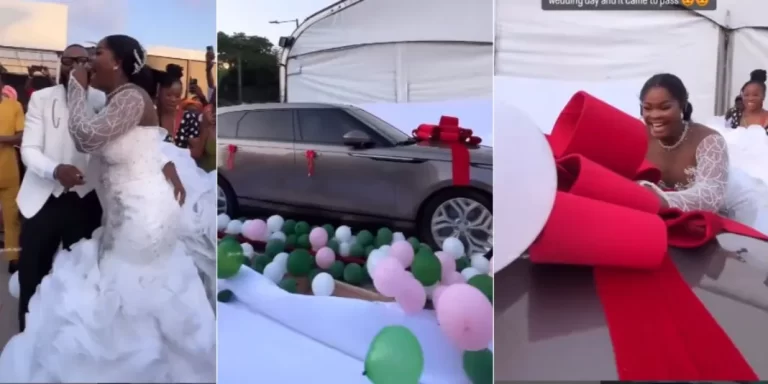 “It came true” – Bride overjoyed as groom gifts her brand new Range Rover Velar on wedding day after she dreamt about it (Video)