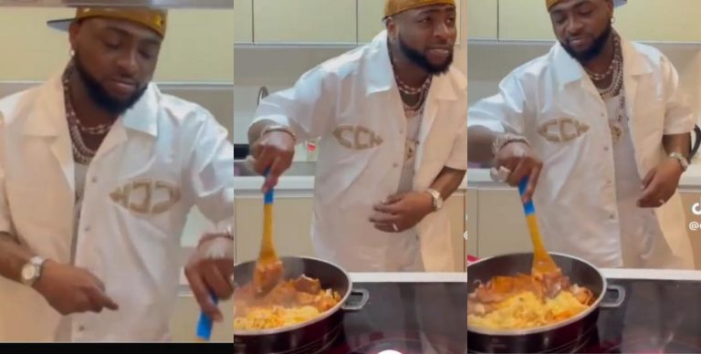 “Chef Chi did a great job by teaching him how to cook” – Video of singer Davido cooking so hard inside the kitchen gets people talking (Watch)