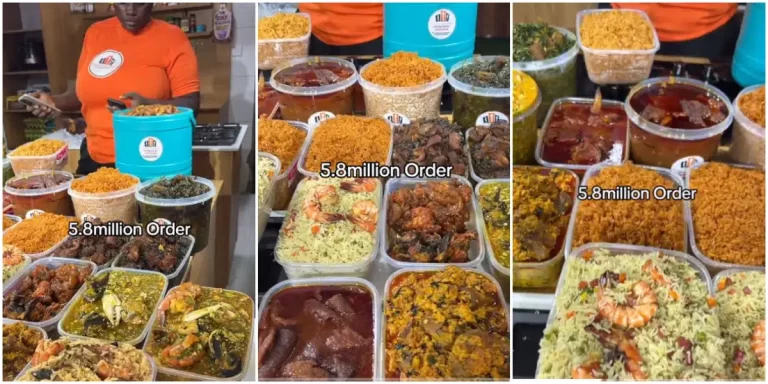 Lady stuns many as she shows off N5.8 million food she cooked for customer