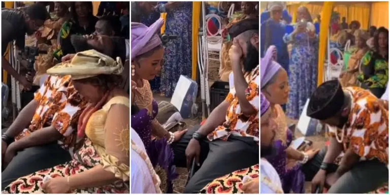 “This is too emotional” – Video of groom gazing at bride, her mother, and brother as they all burst into tears goes viral