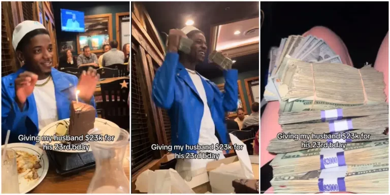 “What do you do for a living? – Lady stuns many as she spoils her husband with N18 million cash on his birthday