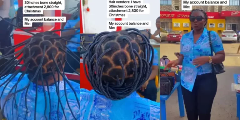 Nigerian lady flaunts rubber hair she made for Christmas as she manages her money (Video)