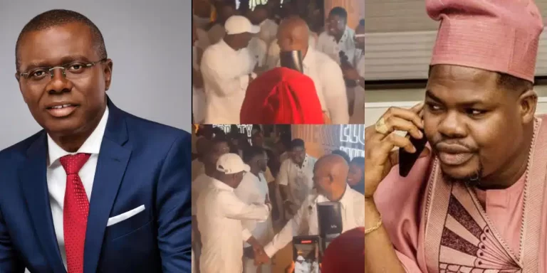 “So you won’t greet me?” – Moment governor Sanwo Olu mets Mr Macaroni at Tony Elumelu’s all-white party
