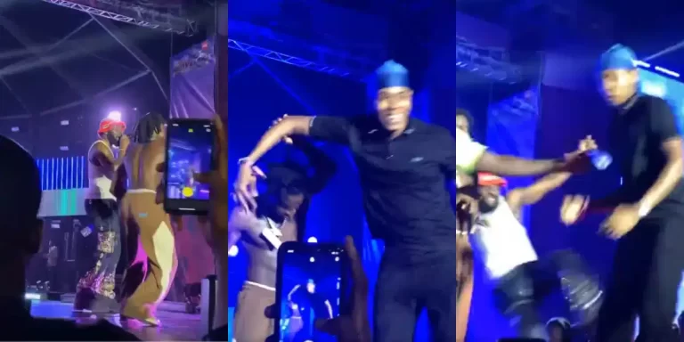 “The guy too rugged” – Moment Odumodublvck tackles fan on stage for grabbing Shallipopi