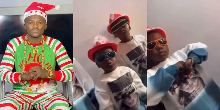 “His children are so calm” – Portable hypes his boys as he shows off their Christmas outfits, fans react  (Video)