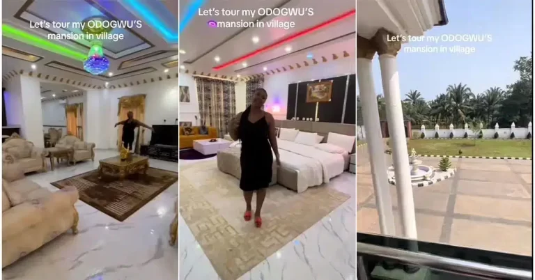 “My husband na Odogwu” – Nigerian lady says, shows off her Igbo husband’s lavish mansion in village (Video)