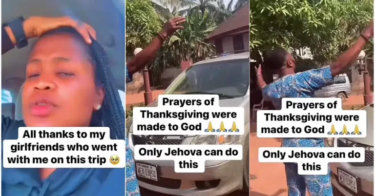 “I’m ending the year as a car owner” – Lady celebrates as she drives to village with new car to show family members