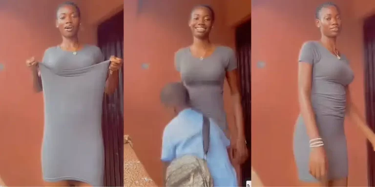 “That boy is your dad” — Nigerian lady told after she recorded her younger brother pulling her short gown to make it longer