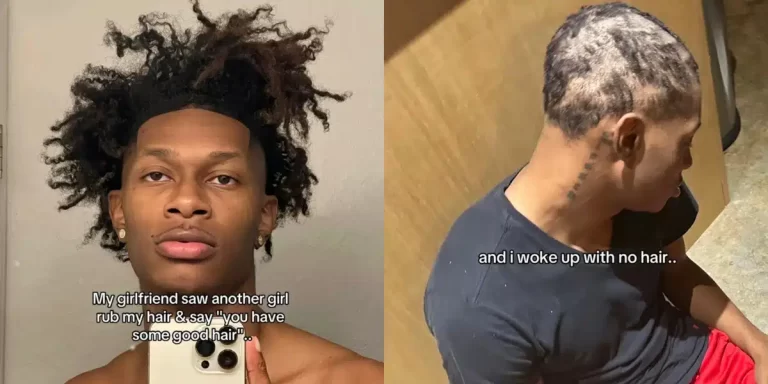 Man cries out as he shares how his girlfriend cut his hair while he slept because another woman complimented it