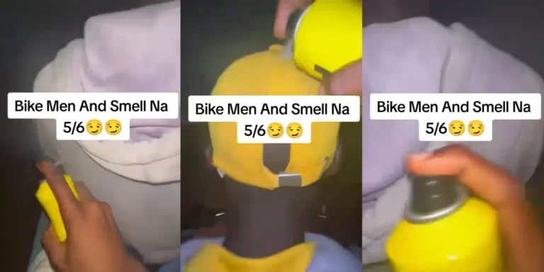 “‎He’s been working under sun 24/7 Leave am alone” – Nigerian man stirs reaction as he uses perfume on bike rider to solve bad odor problems (Video)