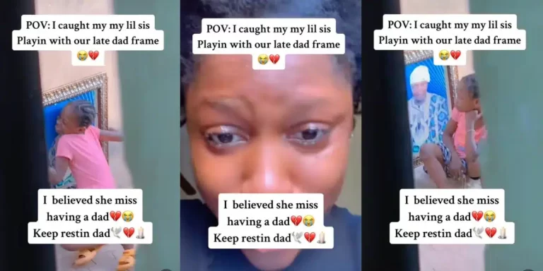 “I don’t even know my dad” – Emotional scene unfolds as little girl kisses and hugs deceased father’s framed photo