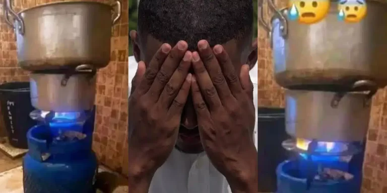 “Creative thinking” – Nigerian man boils water for Garri and warms soup using one gas cylinder